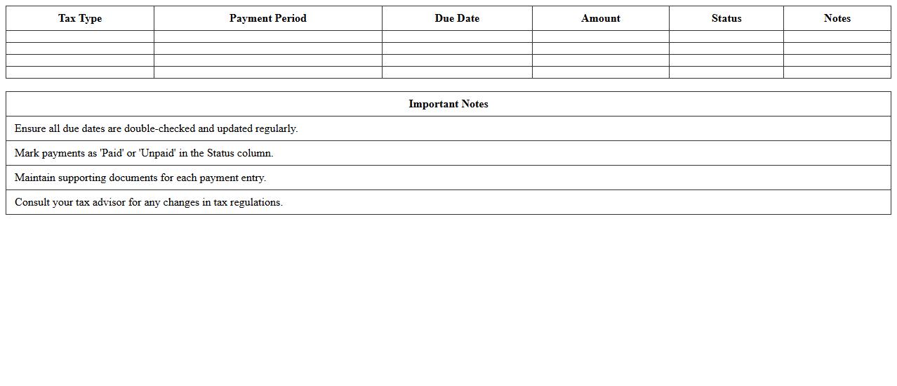 Tax Payment Schedule Planner Excel