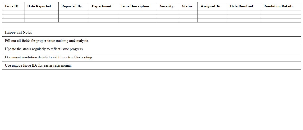 Technology Issue Report Excel Template