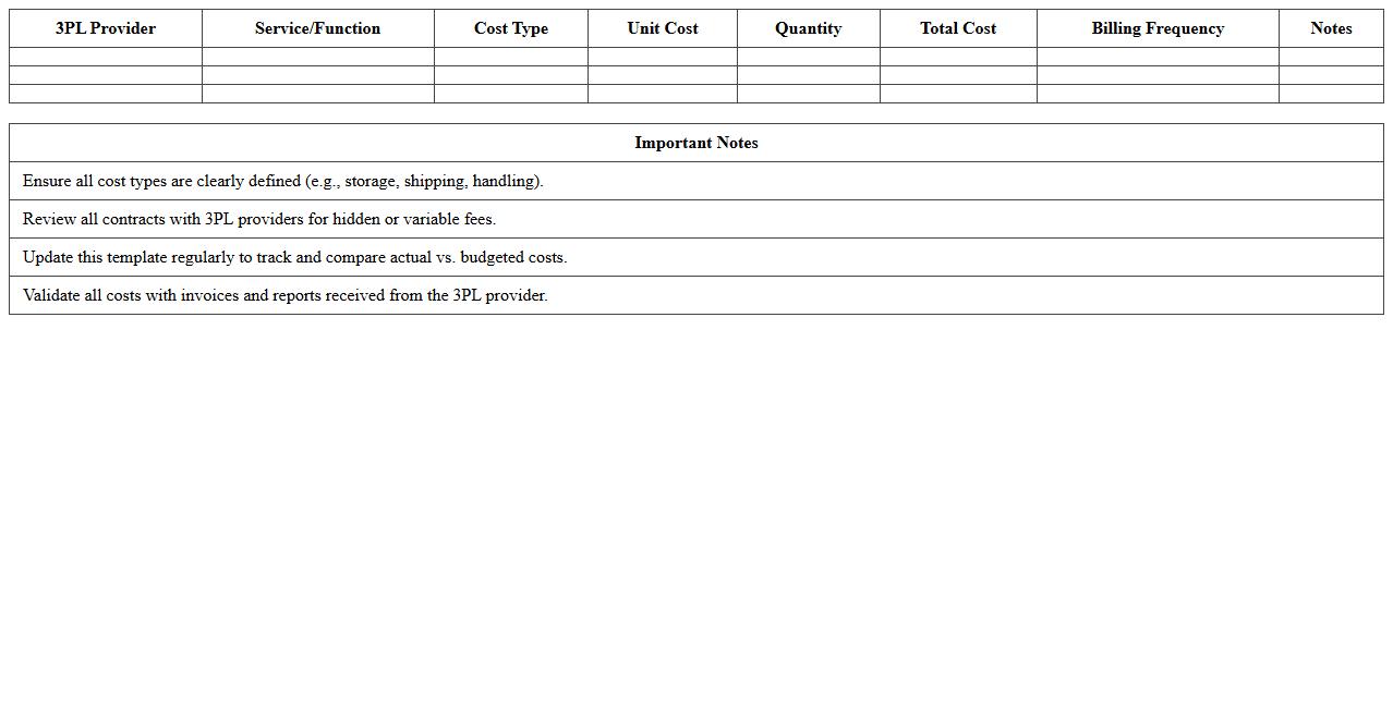 Third-Party Logistics (3PL) Cost Analysis Excel Template