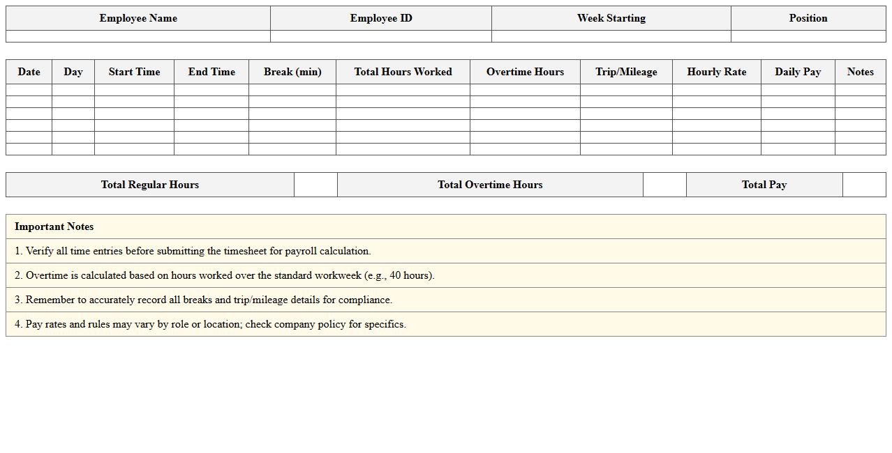 Transportation Employee Timesheet and Pay Calculator