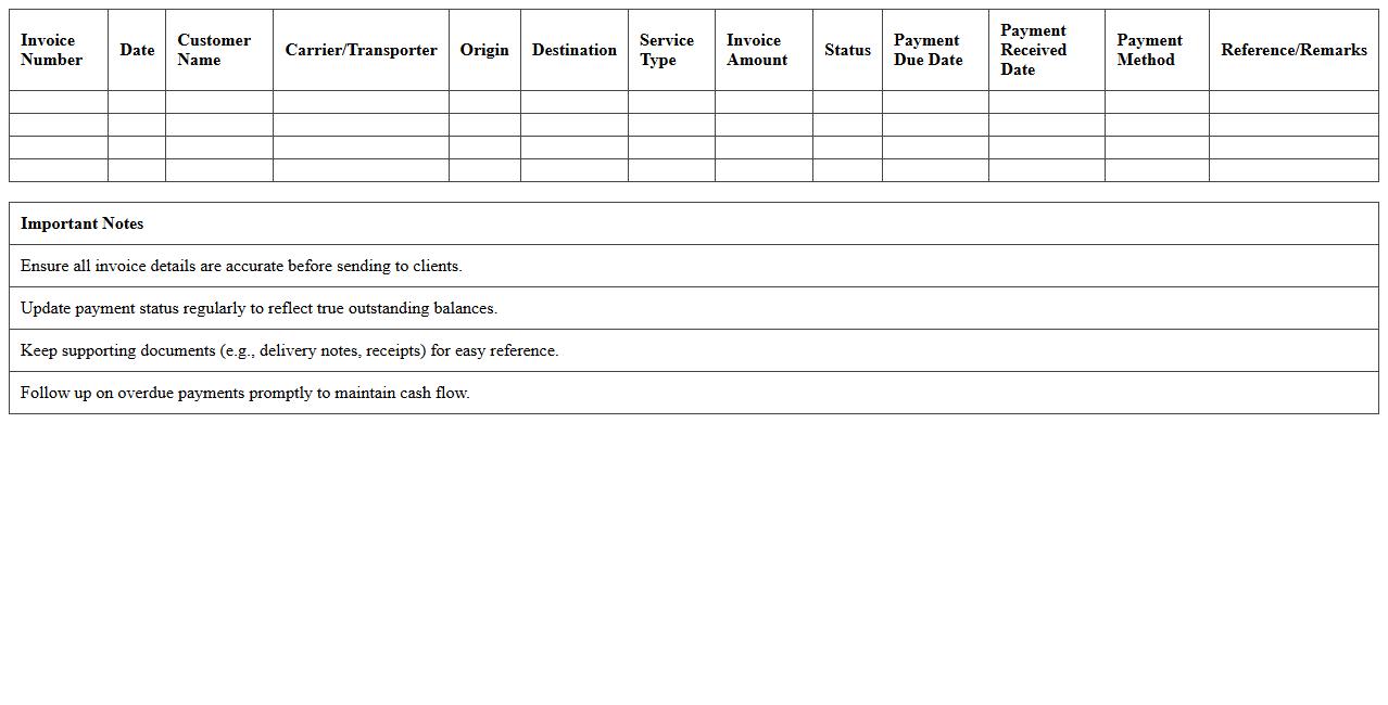 Transportation Invoicing and Payment Tracking Template
