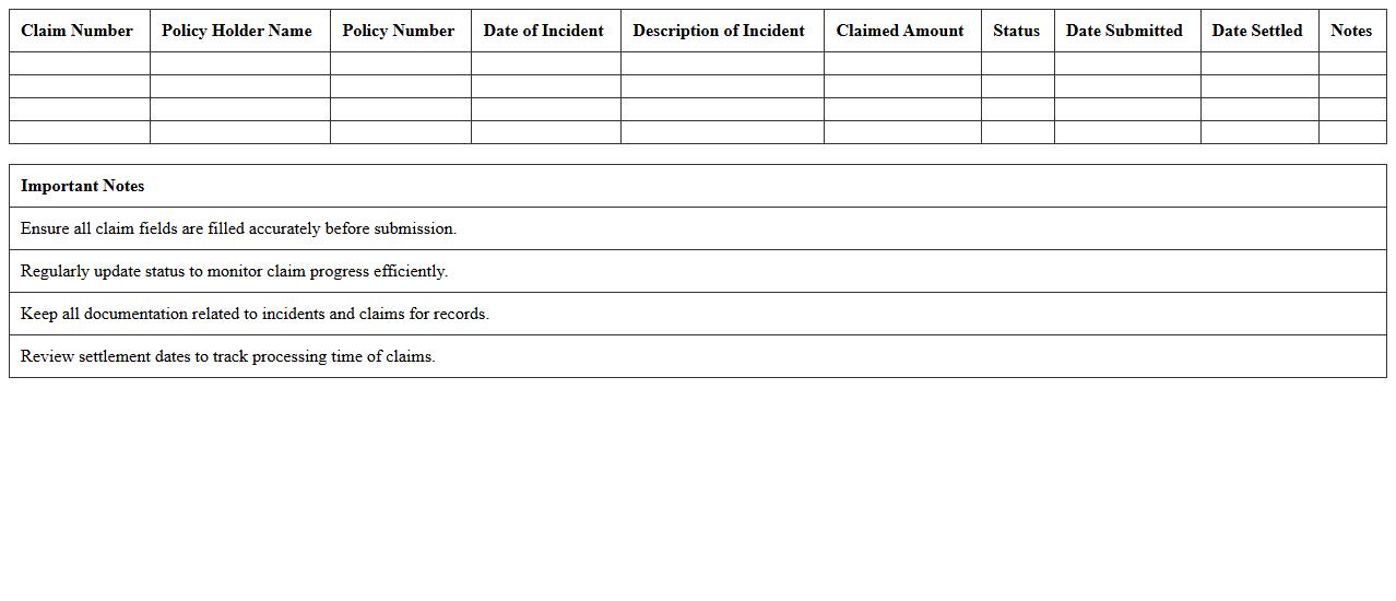 Travel Insurance Claims Tracking Spreadsheet
