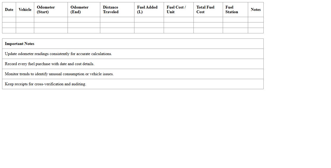 Vehicle Fuel Cost Monitoring Excel Template