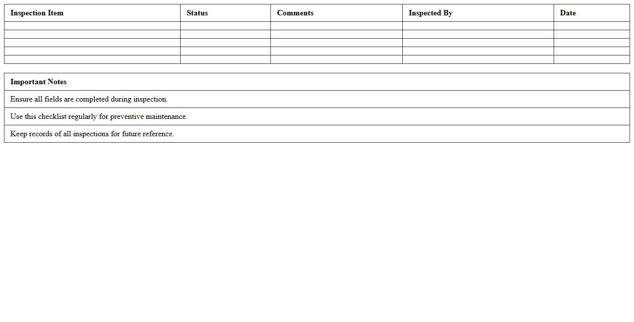 Vehicle Inspection Checklist Excel Template