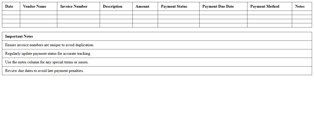 Vendor Payment Tracking Excel Template