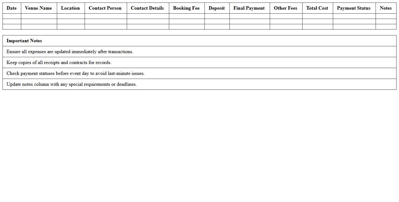 Venue Expense Tracking Excel Template for Event Planners