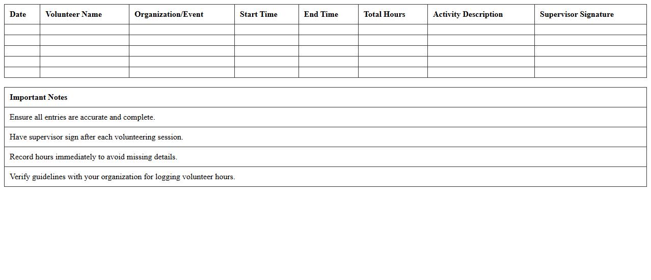 Volunteer Hours Log Excel Template