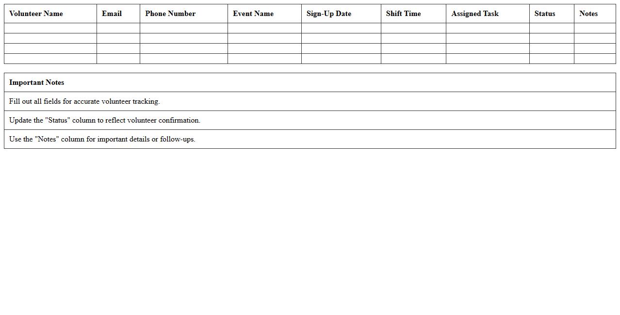 Volunteer Sign-Up Tracker Excel Template