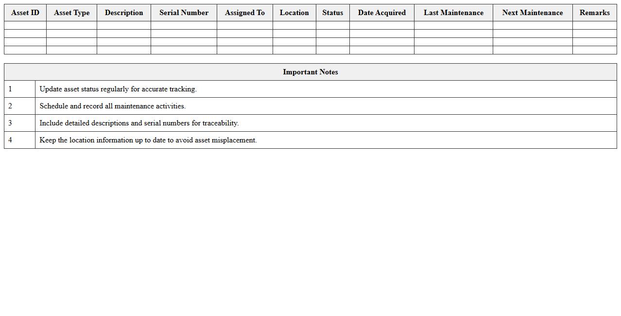 Warehouse Transportation Asset Tracking Sheet