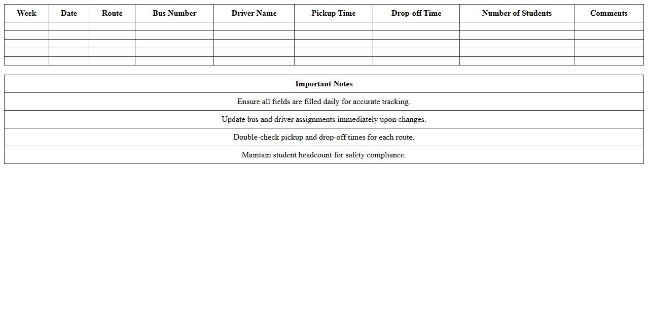 Weekly School Bus Transportation Planner Template