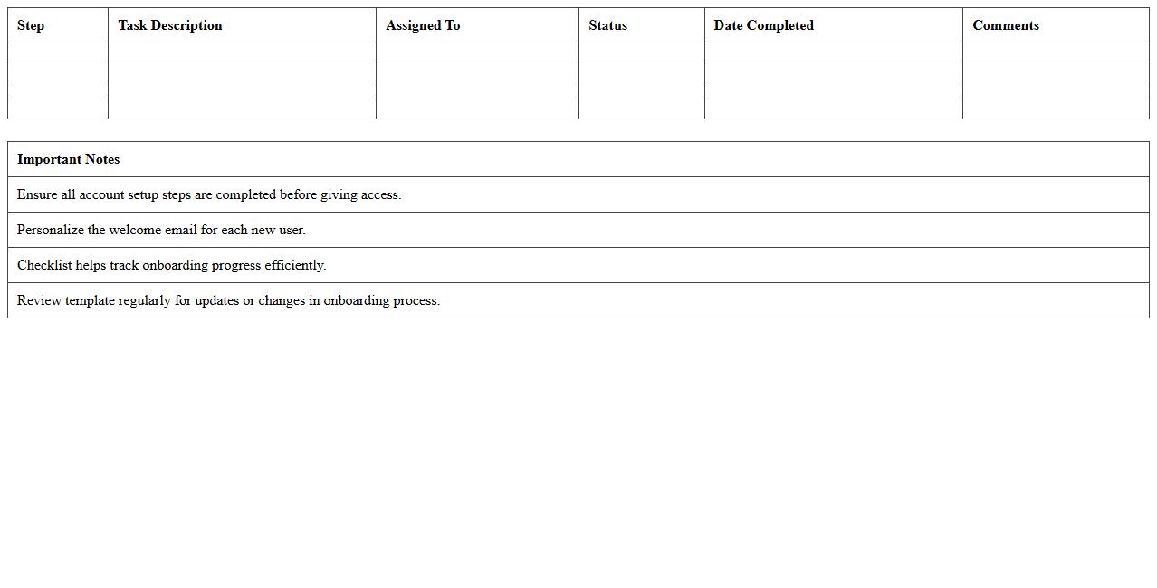 Welcome Email and Account Setup Checklist Excel Template