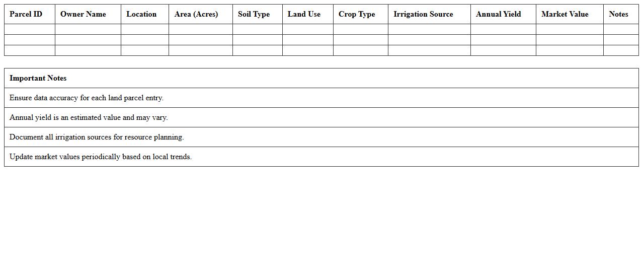 Agricultural Land Parcel Analysis Excel Template