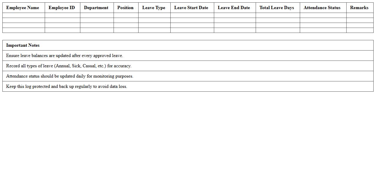 Annual Leave and Attendance Log Excel Template