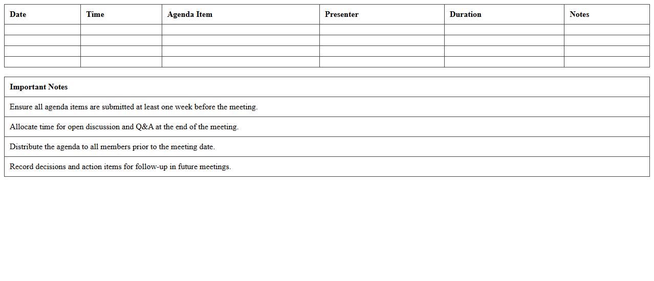 Annual Planning Committee Agenda Excel Template
