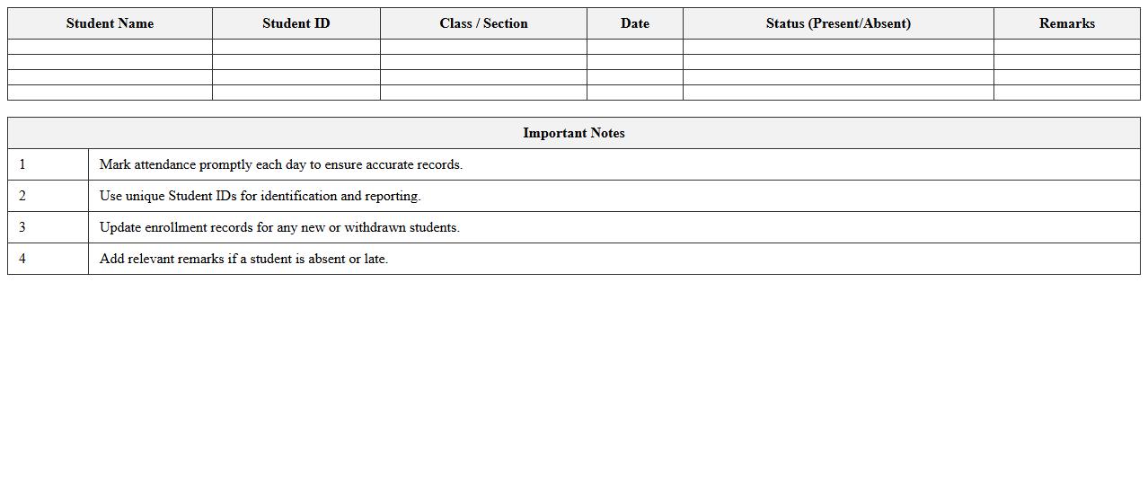 Attendance and Enrollment Record Spreadsheet