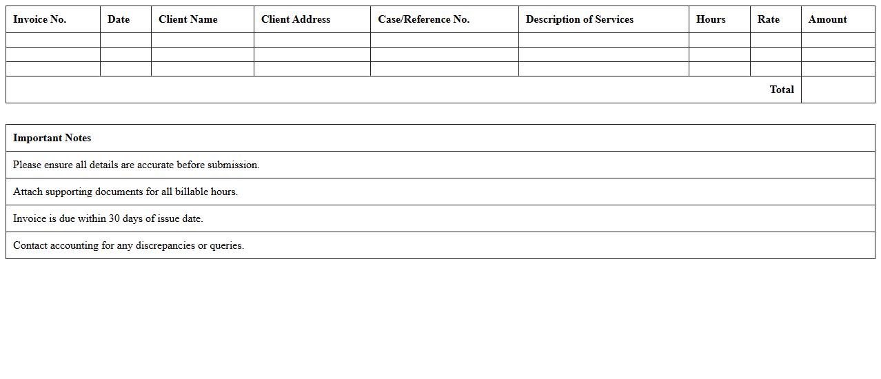 Attorney Fee Invoice Excel Sheet