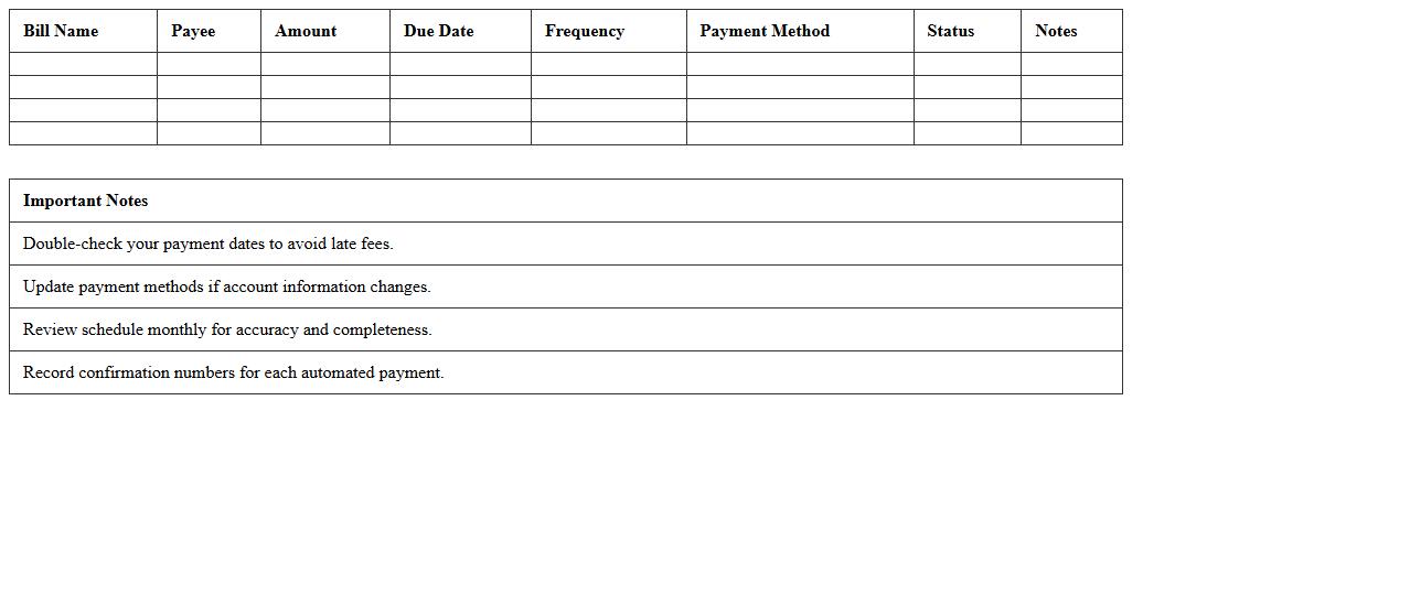Automated Bill Payment Schedule Excel Sheet