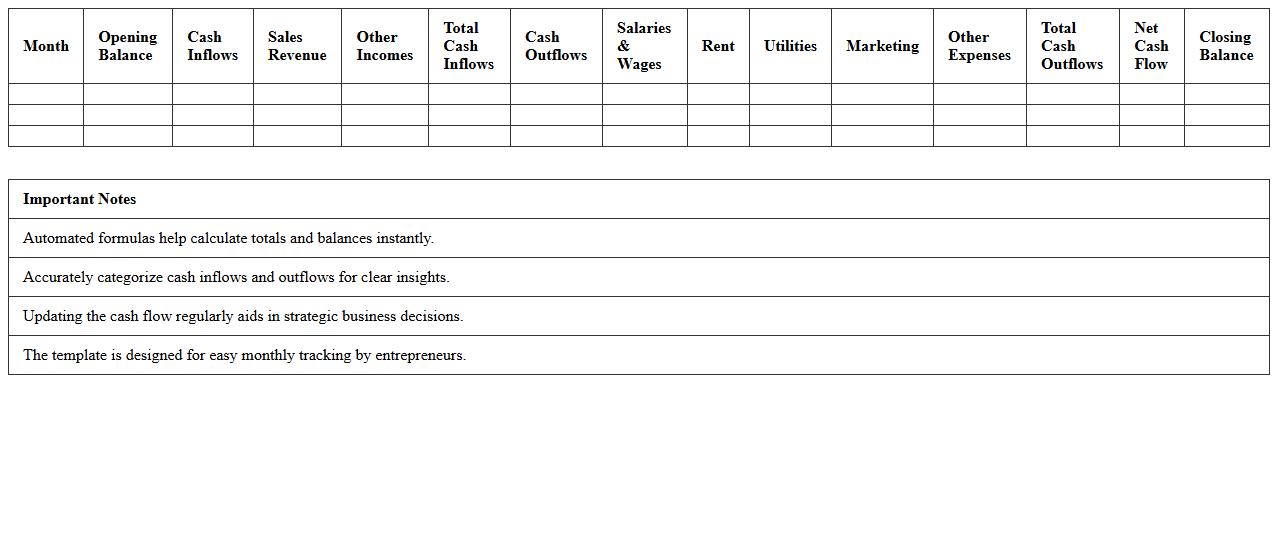 Automated Cash Flow Statement Excel for Entrepreneurs