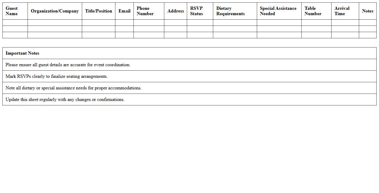 Award Ceremony Guest Information Sheet Excel