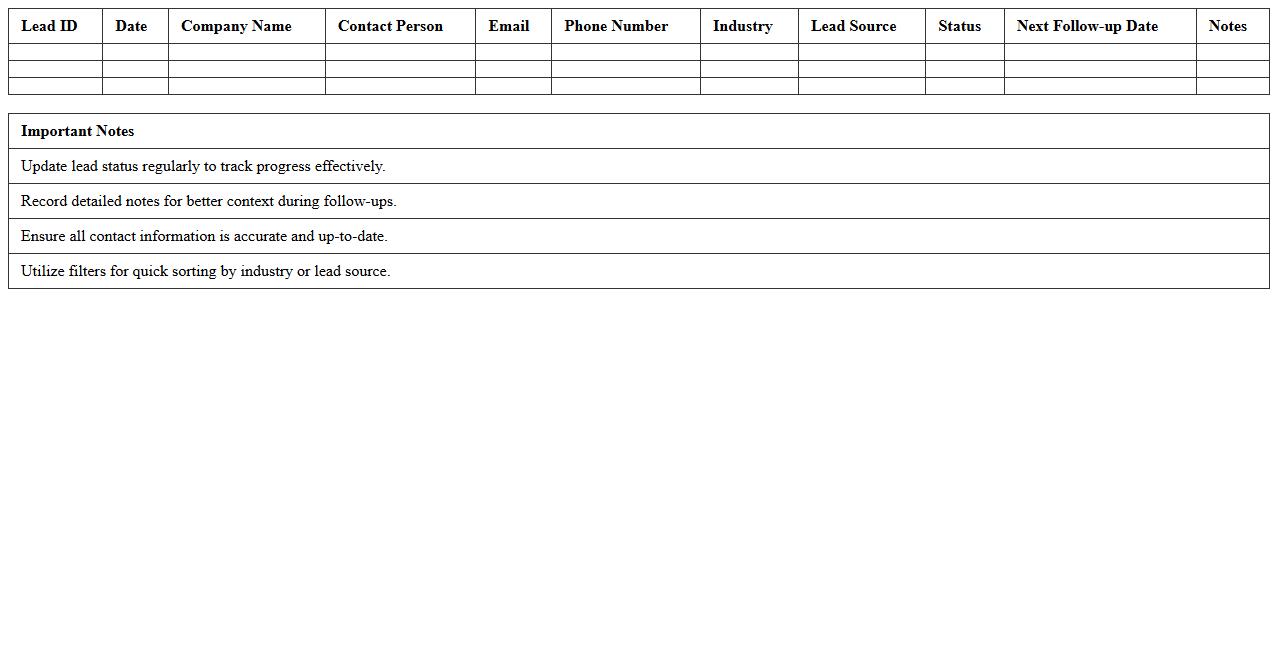 B2B Lead Generation Tracker Excel Sheet