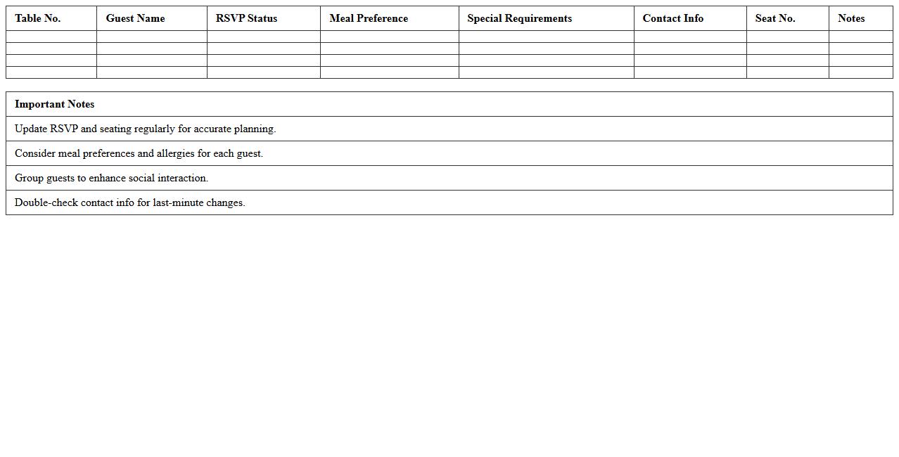 Banquet Guest List and Seating Planner Excel