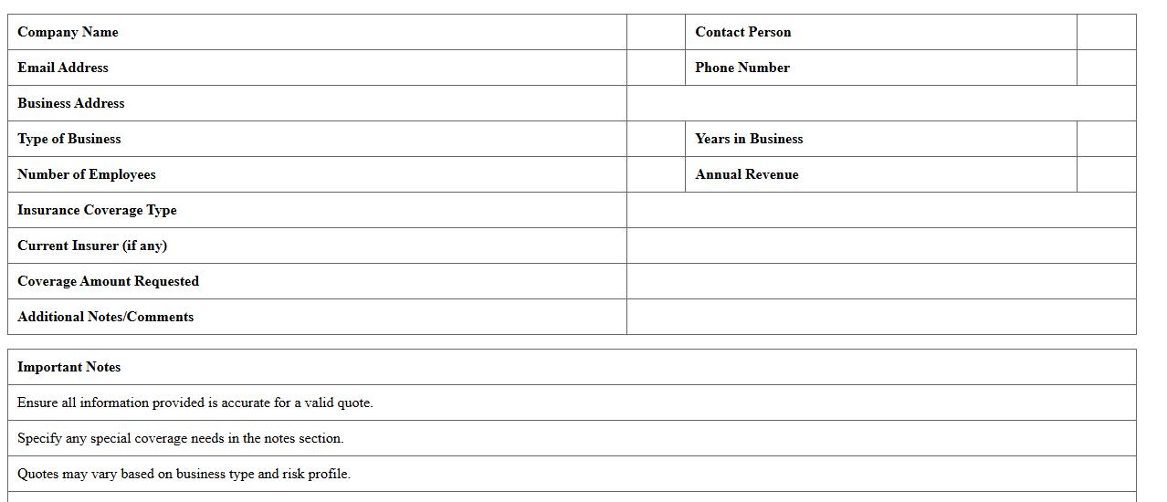 Business Insurance Quotation Request Excel Template