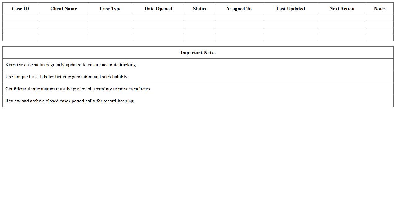 Case Management Tracking Excel Template