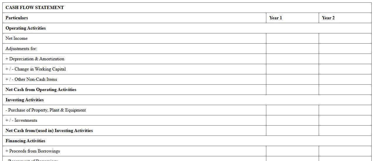 Cash Flow Statement Excel Template