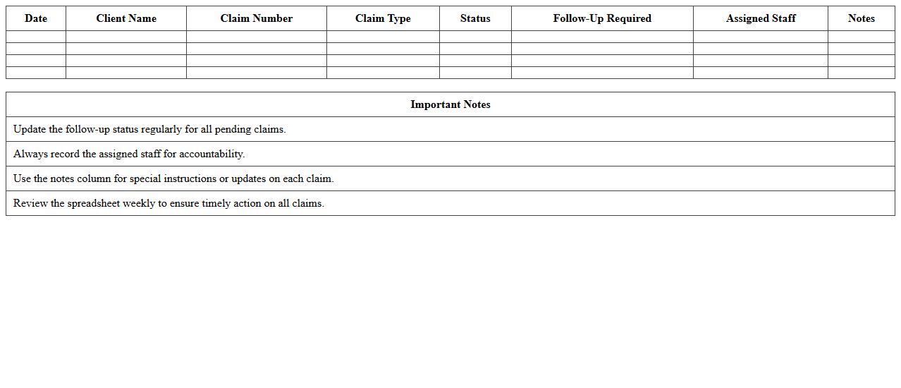 Client Claim Follow-Up Calendar Spreadsheet