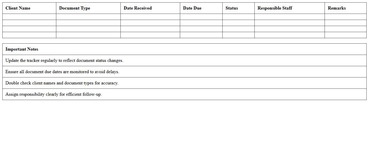 Client Legal Document Tracker Spreadsheet