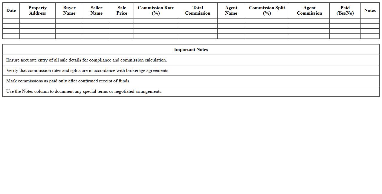 Commercial Real Estate Sales Commission Log Excel