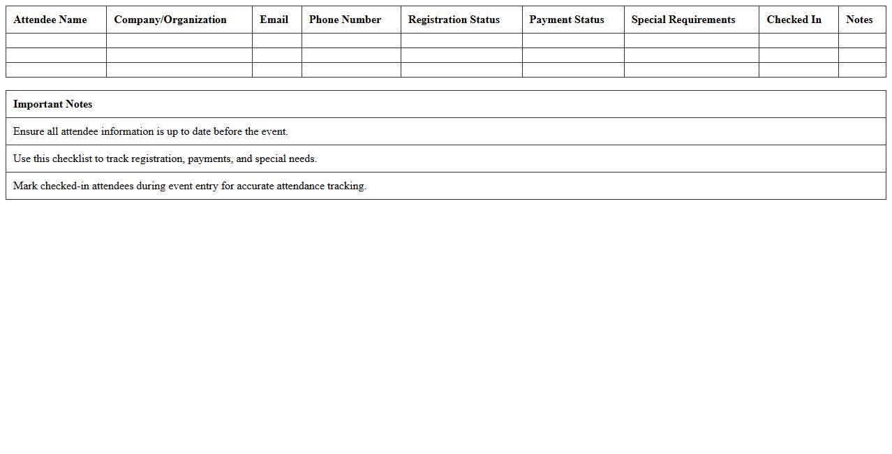Conference Attendee Checklist Excel Template
