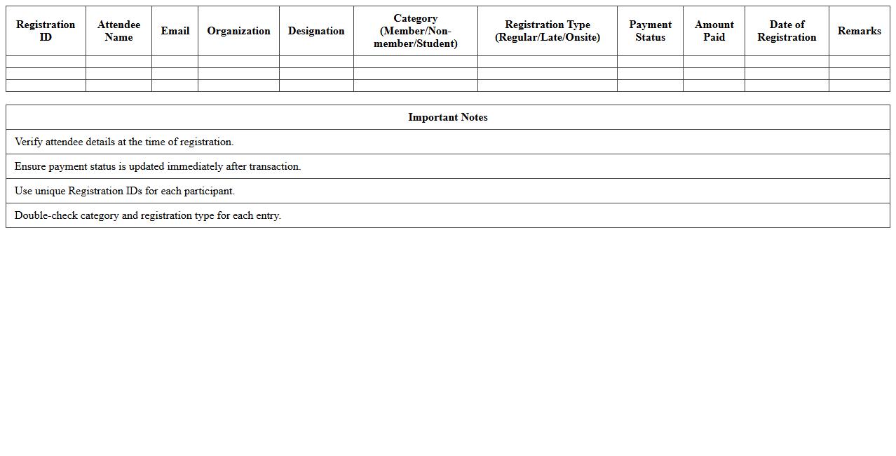 Conference Onsite Registration Excel Template