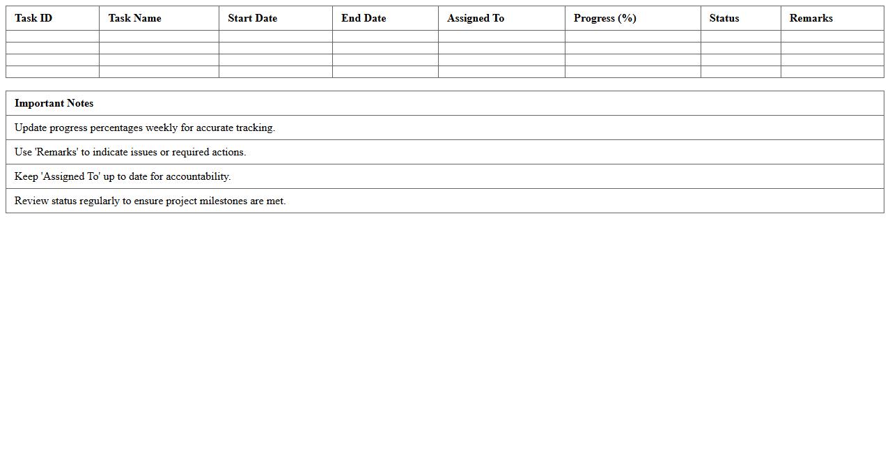 Construction Phase Progress Monitoring Spreadsheet