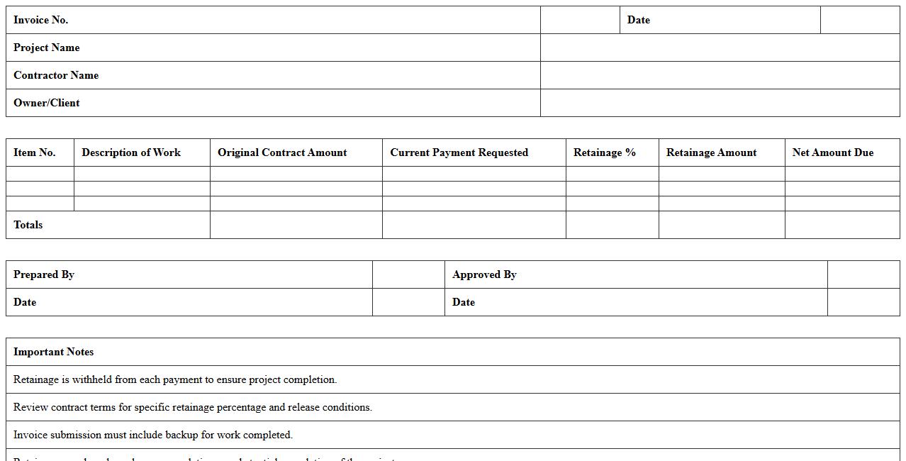 Construction Retainage Invoice Excel Sheet