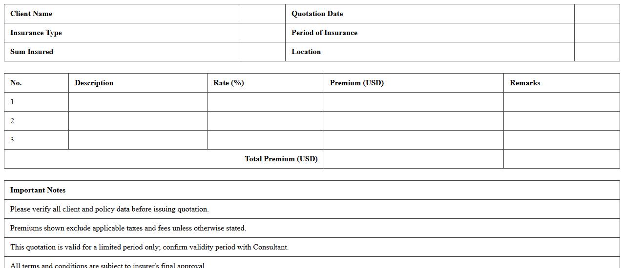 Consultant Insurance Fee Quotation Calculator Excel