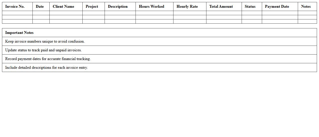 Consultant Invoice Tracker Excel Template