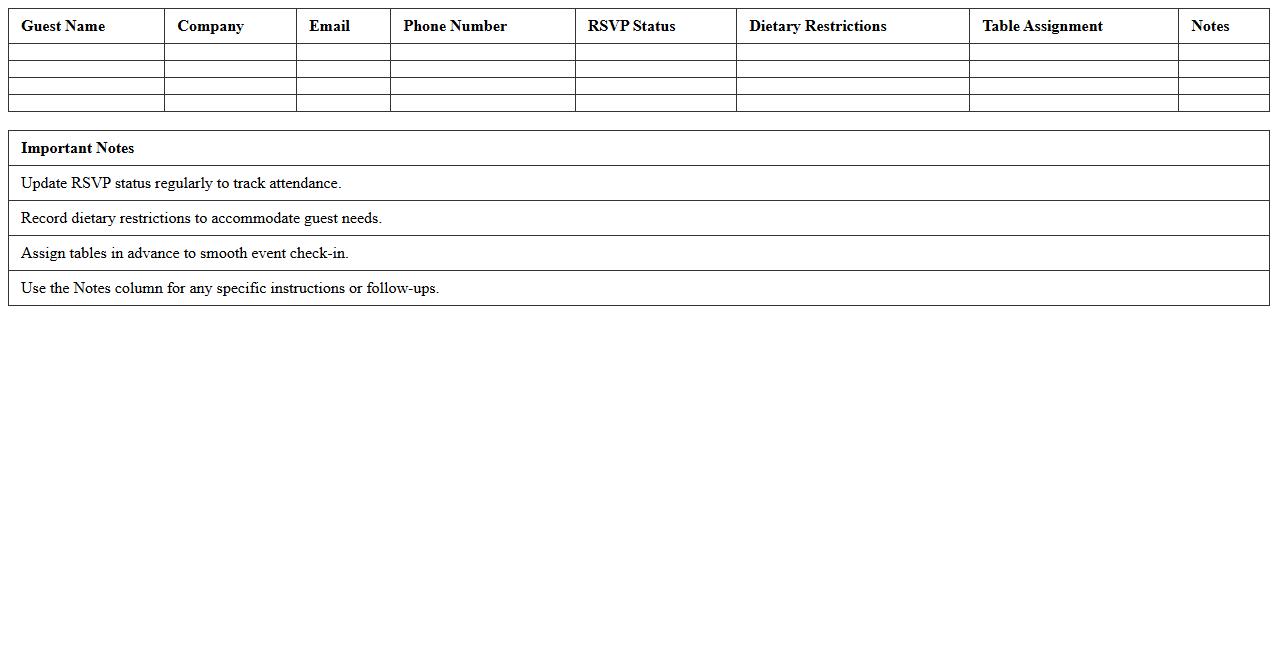 Corporate Event Guest List Tracking Excel Template