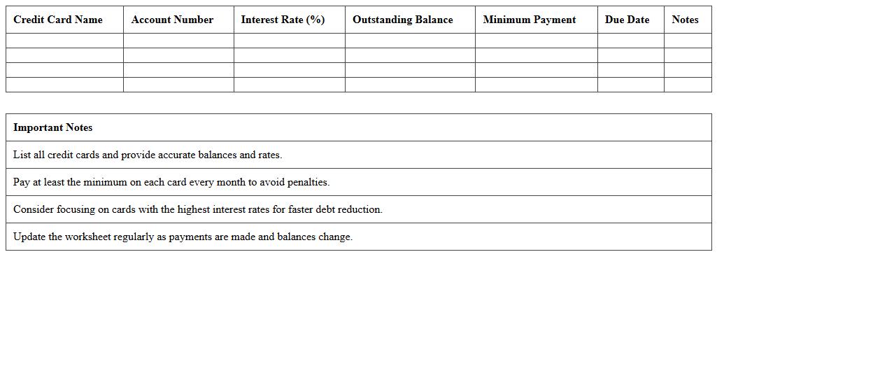 Credit Card Debt Reduction Worksheet Excel Template
