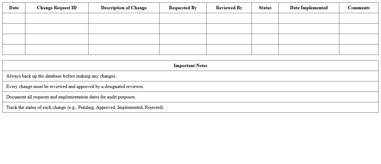 Database Change Management Excel Log