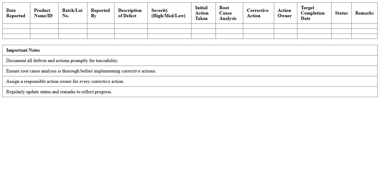 Defective Product Cause Analysis Tracker