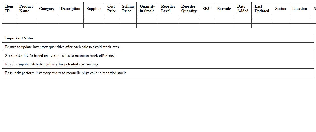 E-commerce Inventory Management Excel Sheet