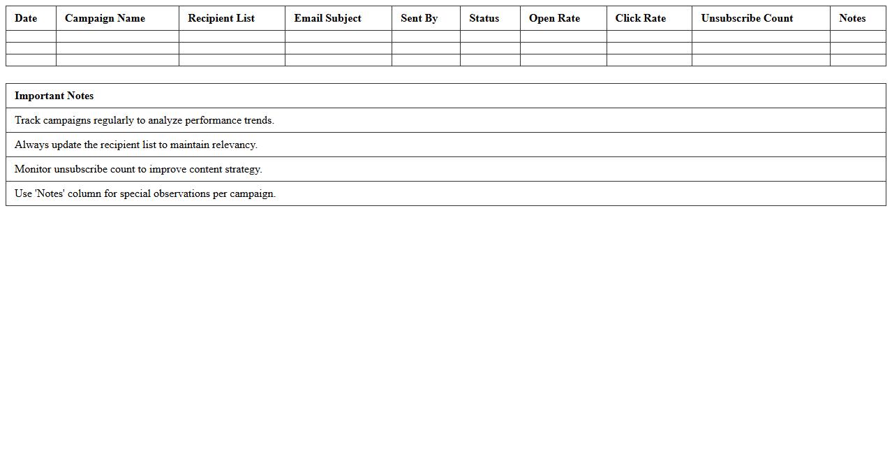 Email Marketing Activities Log Excel Template