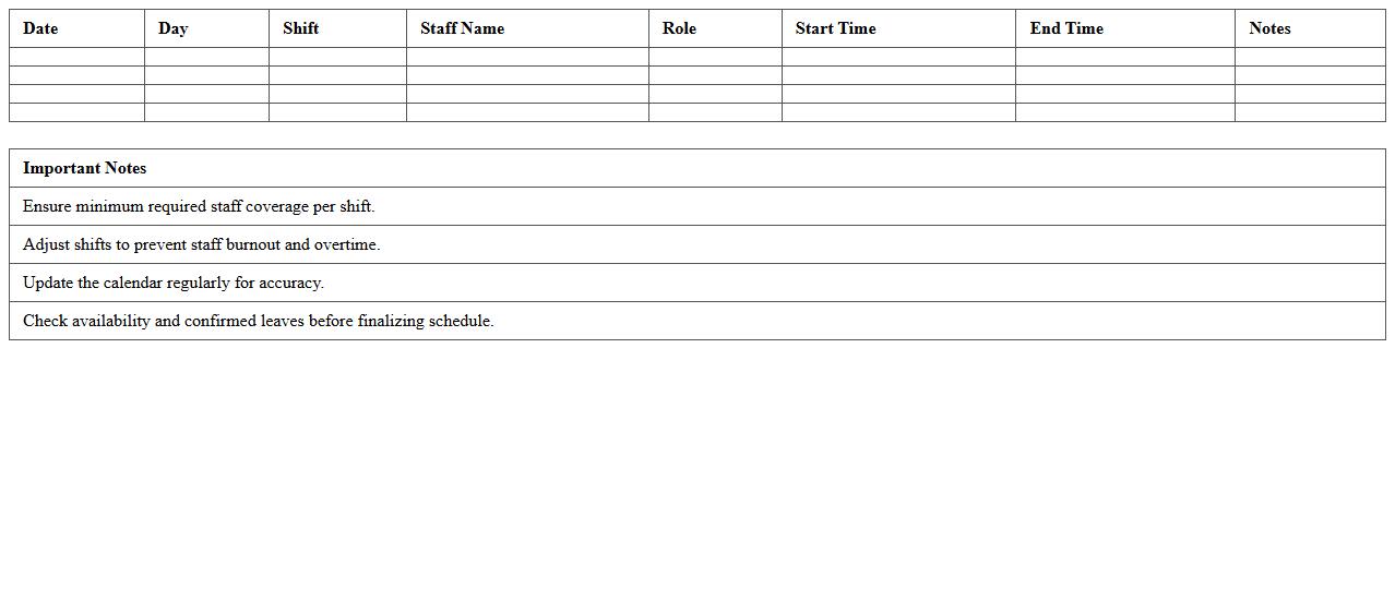 Emergency Room Staffing Calendar Excel Template