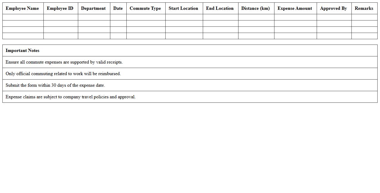 Employee Commute Expense Reimbursement Excel Sheet