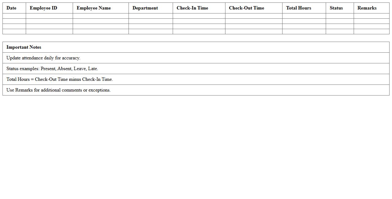 Employee Daily Attendance Tracker Excel Template