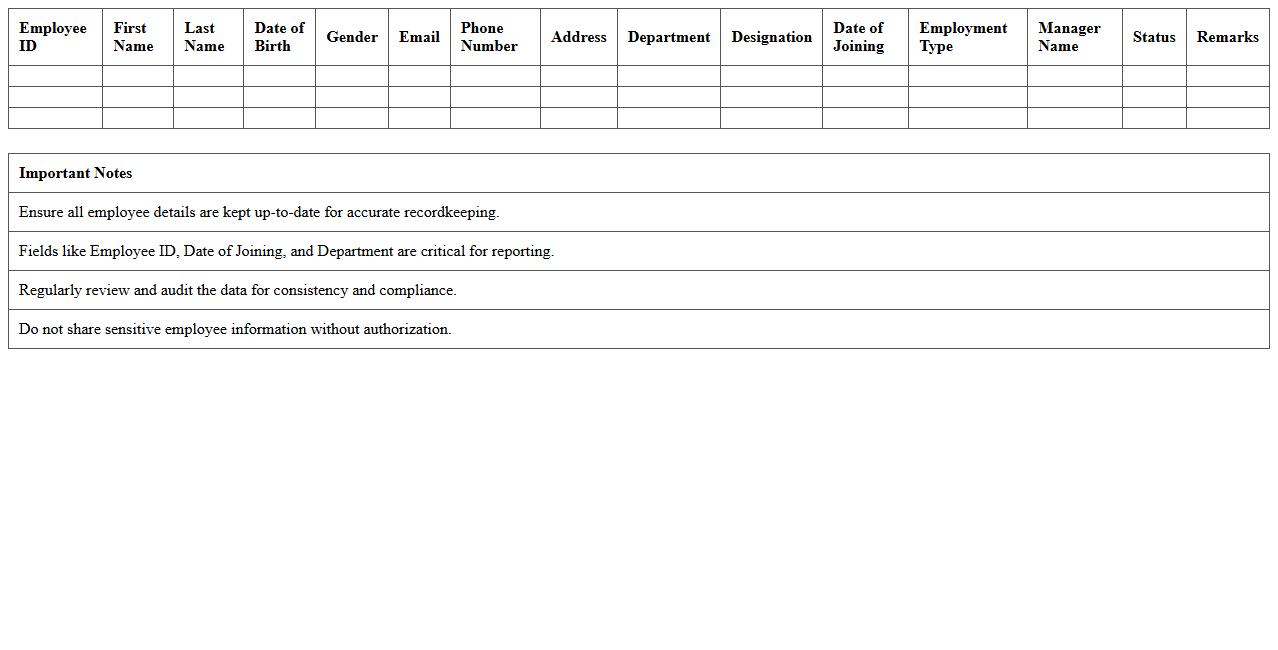 Employee Detail Master List Excel Template