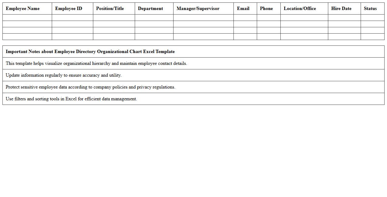 Employee Directory Organizational Chart Excel Template