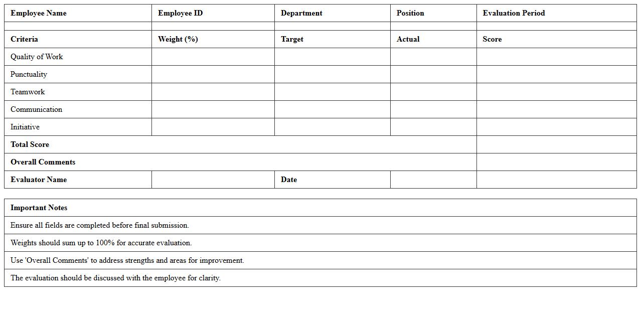 Employee Progress Evaluation Template