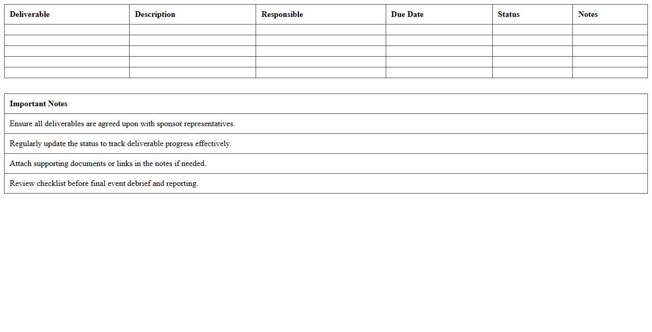 Event Sponsorship Deliverables Checklist Excel